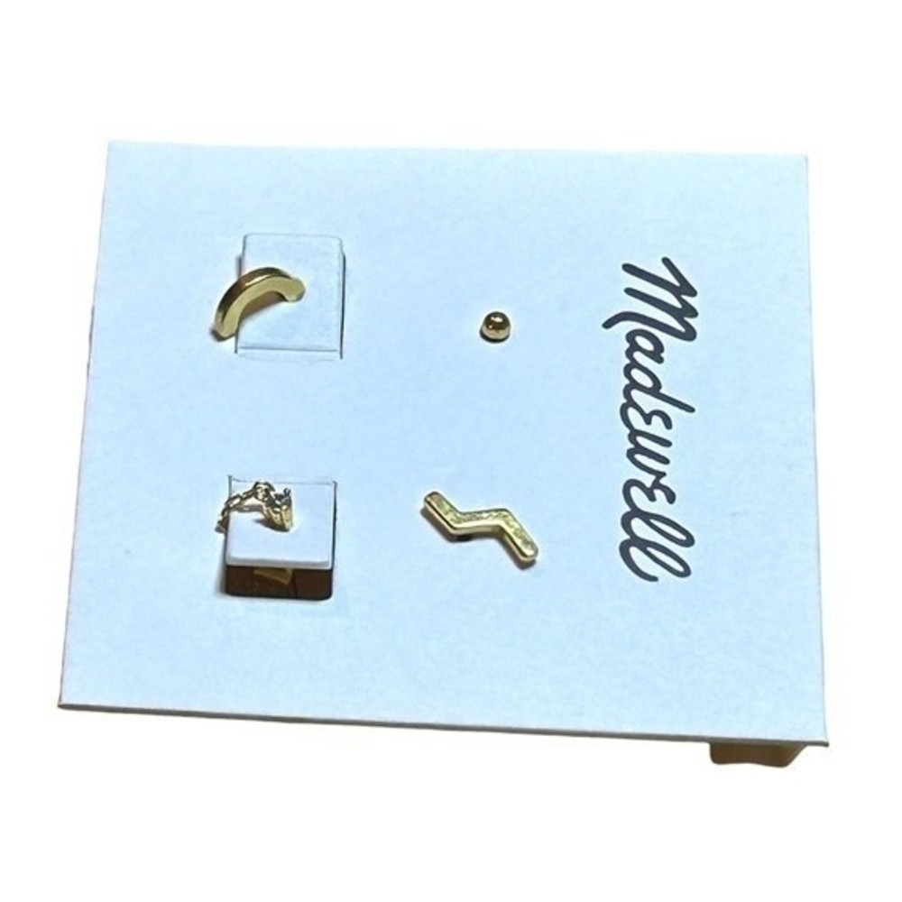 Madewell Zigzag Set of Unique 4 Gold-Plated Brass Cubic Zirconia Earrings NWT - Picture 5 of 10